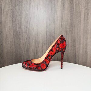 Louboutin Fifi Strass red satin pumps
